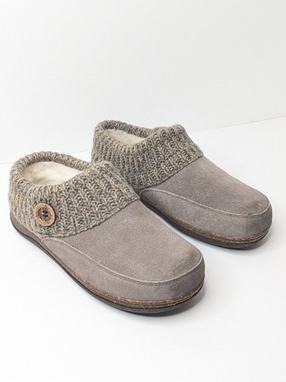 Clarks Chunky Knit Sweater Clogs Grey Suede Women's 10